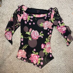 Women’s Y2k green pink asymmetric top open sleeve